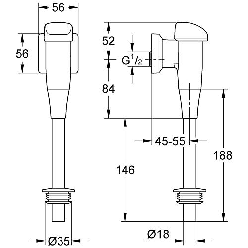 Rondo pressure flusher, for urinal Standard 2