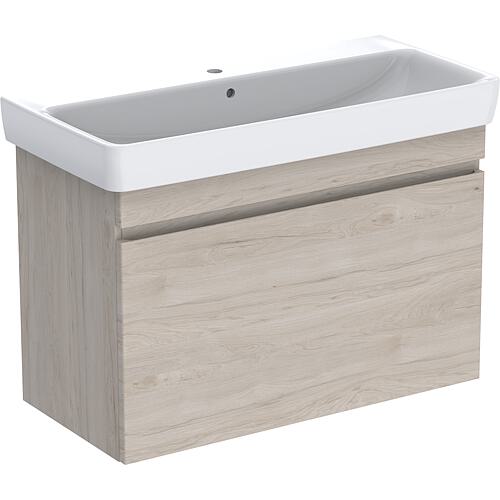 Base cabinet + washbasin Geberit Renova Plan in ceramic, 1000x616x480 mm, light walnut hickory