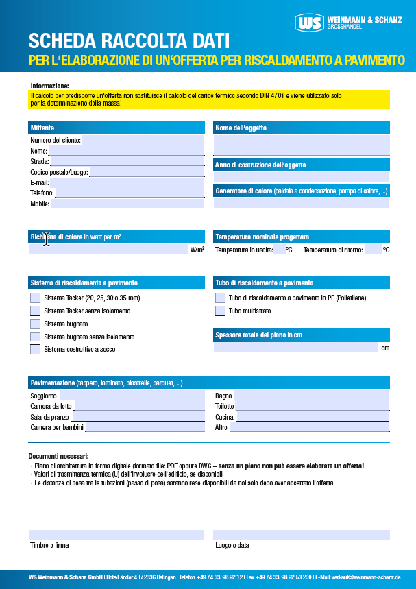 <p>Fußbodenheizung Planungsformular FBH (IT)</p> 