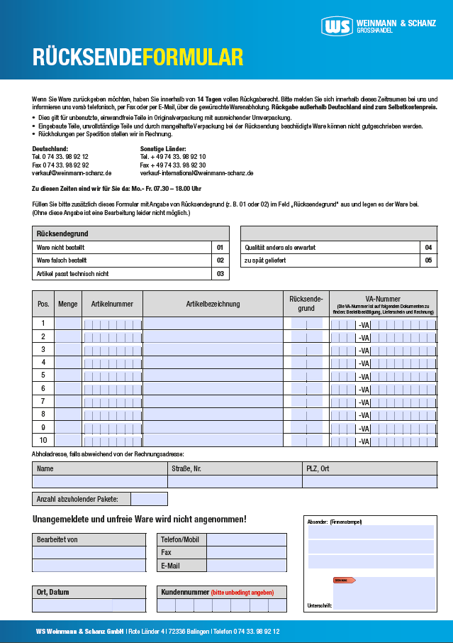 <p>Rücksendeformular</p> <p>&nbsp;</p> 