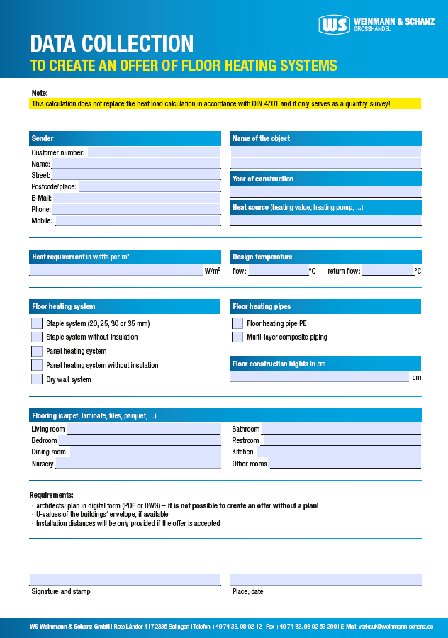 <p>Underfloor heating planning form FBH</p> 