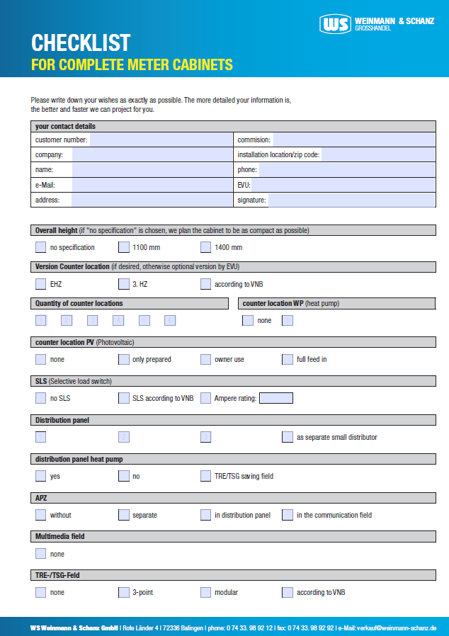 <p>Checklist for Meter cabinets</p> 