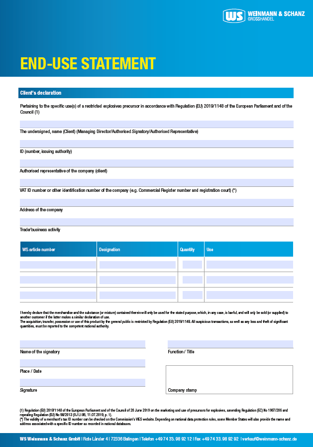 <p>Declaration of final destination</p> <p>&nbsp;</p> 
