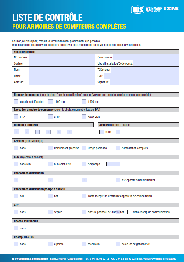 <p>Liste de contrôle Armoires de compteurs</p> 