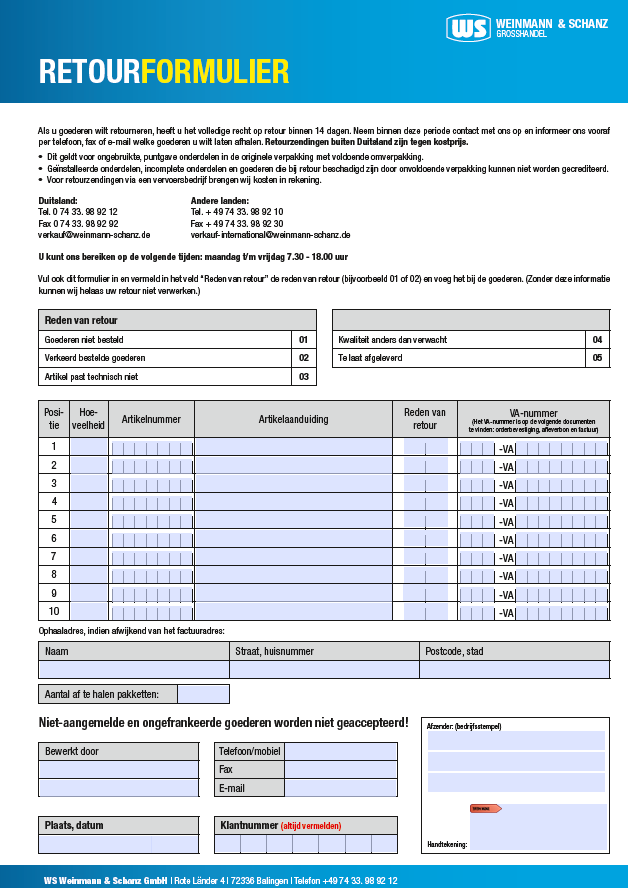 <p>Retourformulier</p> <p>&nbsp;</p> 
