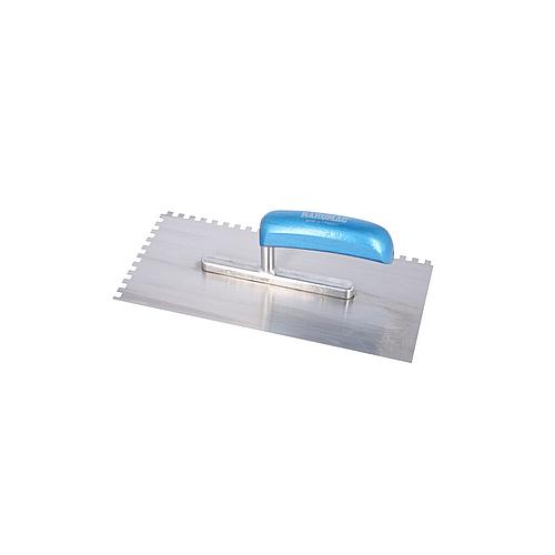 Truelle a lisser HAROMAC 6x6 dentee 280 mm, acier trempe manche bleu