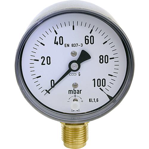 Capsule-type Bourdon tube pressure gauge ø 80 mm, DN 15 (1/2“) radial