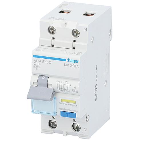 Interrupteur FI/LS Hager 1p+N,Type A,C13A,30mA,10 kA ADA563D