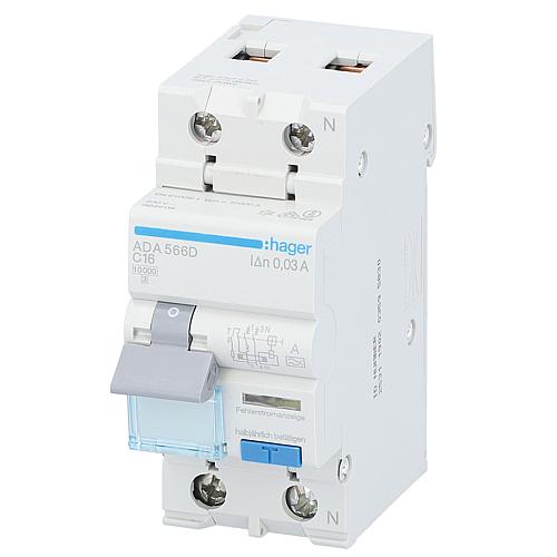 Interrupteur FI/LS Hager 1p+N,Type A,C16A,30mA,10 kA ADA566D