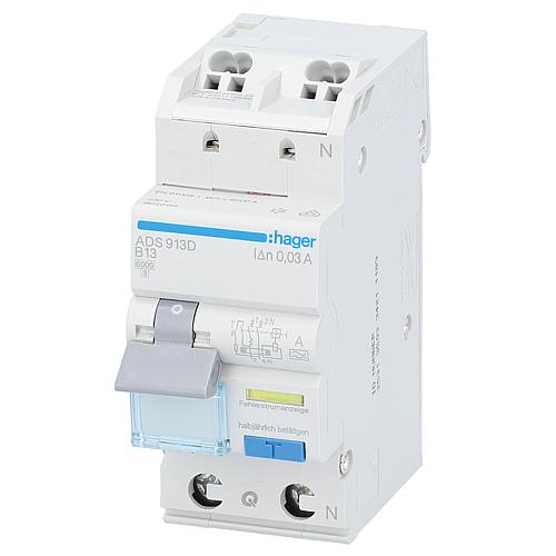 Interrupteur FI/LS Hager 1p+N,Type A,B13A,30mA,6 kA ADS913D,QuickConnect