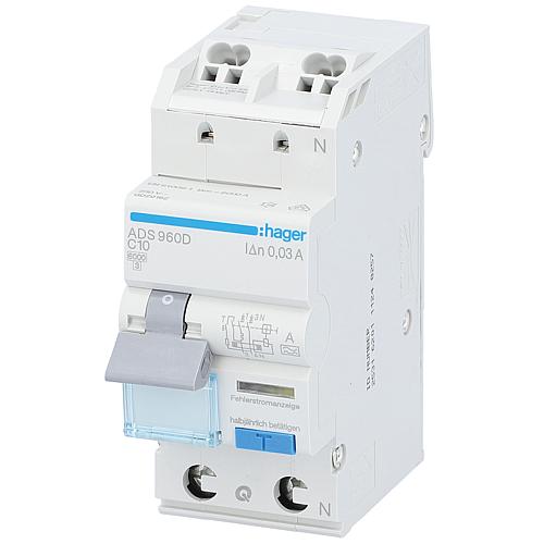 FI/LS-Schutzschalter Hager 1p+N,Typ A,C10A,30mA,6 kA, ADS960D,QuickConnect