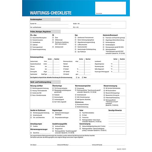 Maintenance checklists Standard 1