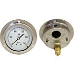 Glycerine Bourdon tube pressure gauge ø 100 mm, DN 15 (1/2“) eccentric, with large front ring