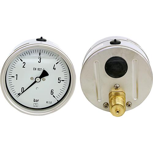 Glycerine Bourdon tube pressure gauge ø 100 mm, DN 15 (1/2“) eccentric Standard 1