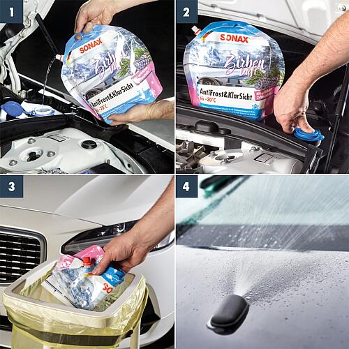 Winter windscreen cleaner SONAX AntiFrost + ClearSight up to -20°C Zirbe Anwendung 5