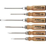 Slotted, Pozidriv screwdriver set, hexagonal blade, hexagonal spanner aid, with wooden handle, 6-piece set