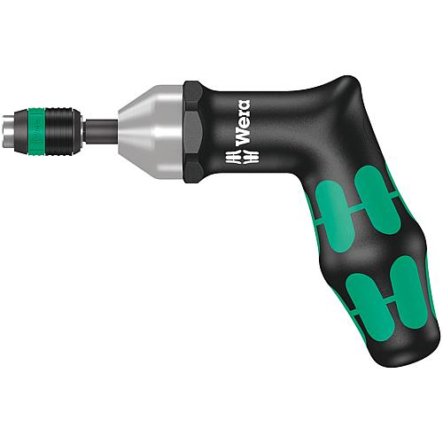 Series 7400 pistol grip WERA, torque screwdriver 1/4” external hex drive
with pre-set torque setting and Rapidaptor quick-change chuck