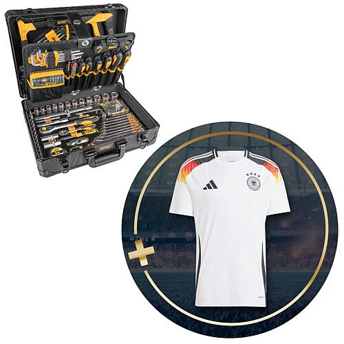 Pack promotionnel Mallette à outils Fortec Basic, 211 pièces + maillot original DFB - domicile 2024 adidas, homme Standard 1