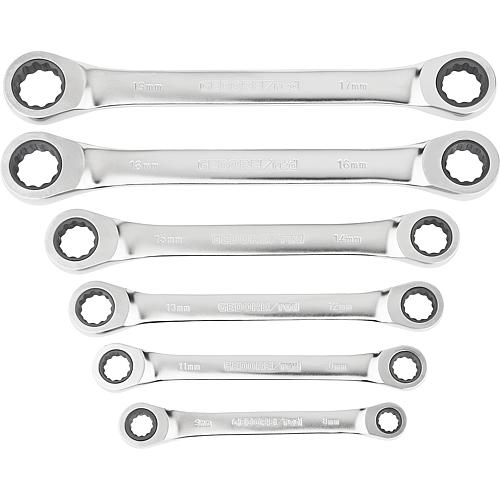 Double ratchet spanner set, straight, metric, 6 pieces Anwendung 1