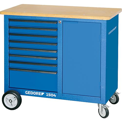 Roller workbench 1504 with 8 drawers, with wooden work surface Standard 1