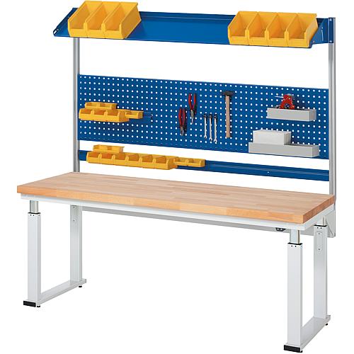 Electrically height-adjustable workbench adlatus 600 series, (D) (mm): 700, with solid beech worktop (H) (mm): 40