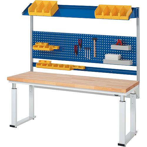 Electrically height-adjustable workbench adlatus 600 series, (D) (mm): 900, with solid beech worktop (H) (mm): 40
