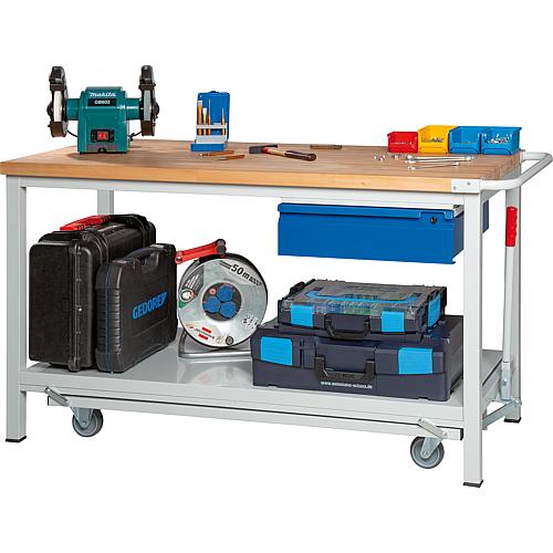 Workbench 8001 BASIC-8 series, with lowerable chassis, with 1 drawer with solid beech worktop, 40 mm Anwendung 1