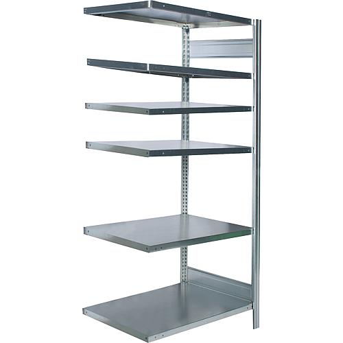 Shelving system with 6 steel shelves, shelf load 150 kg, bay load 2000 kg, attachable shelf, width 875 mm Standard 1