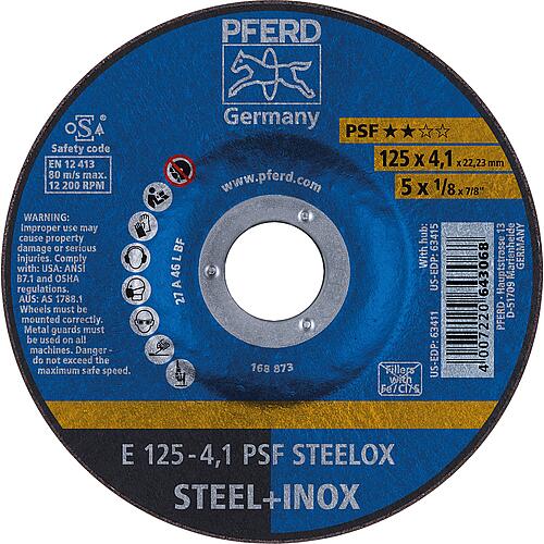 Grinding disc PSF Universal line, cranked, for stainless steel (INOX) and steel Standard 1