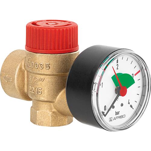 Membran-Sicherheitsventil Heizung mit Manometer, DN15(1/2") IG 3,0 bar