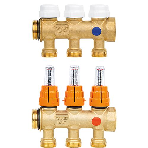 Heizkreisverteiler Messing 3 Heizkr., m. Durchflussmesser DN25 (1"), erweiterbar