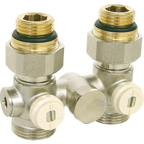 Double-ball valve screw connection (DN15), straight shape, with bypass Standard 1