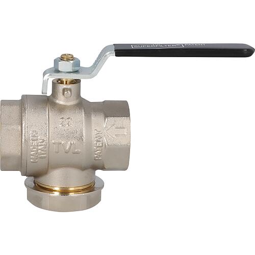Brass ball valve with filter and solenoid, steel lever Black Standard 1