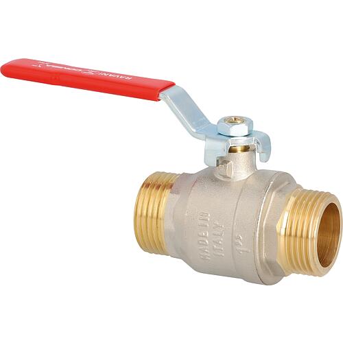 Brass ball valves - NOT suitable for service/drinking water, PN45, full bore, male x female, with red steel hand lever Standard 1
