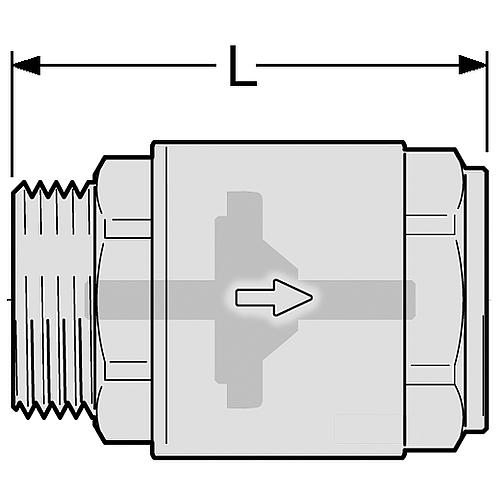 Clapet anti-retour, débit mâle vers femelle avec insert métallique et joint Viton, max. 130°C