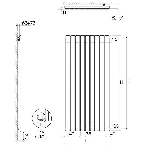 Replacement bracket set for living room radiator Manto Doppio Anwendung 4