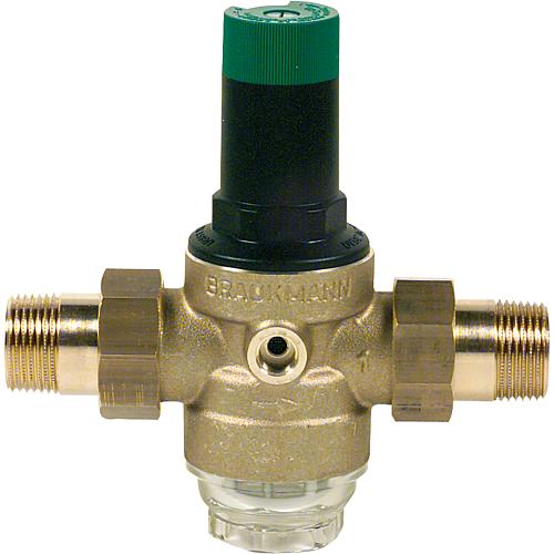 Sound protection pressure reducer made of brass, with threaded nozzles Standard 1