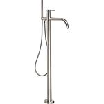 Bath mixer set, round stainless steel, floor-standing, with handheld rod shower