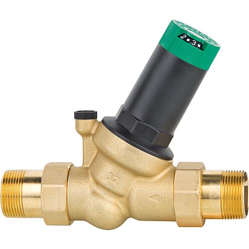 Pressure reducer made of brass, with threaded nozzles, for higher temperatures