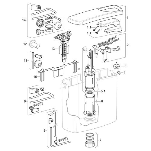 Spare parts for surface-mounted toilet system AP 140 (2-volume button)