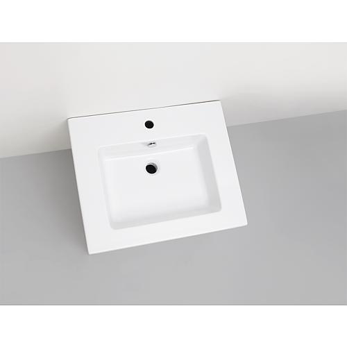Meuble sous vasque + vasque ceramique ELA blanc satin facade blanc brillant décor, 610x420x510 mm