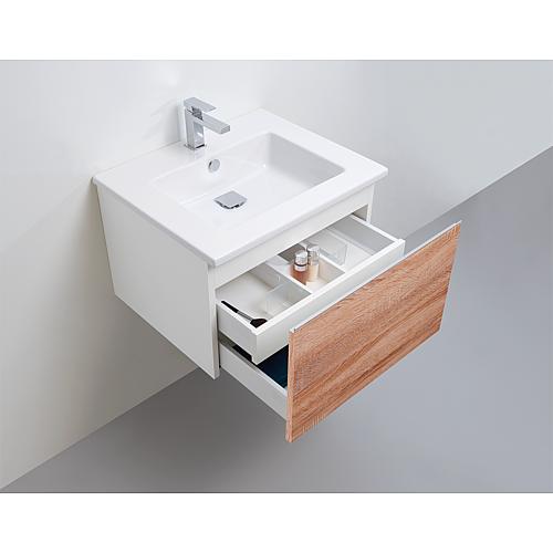 Base cabinet + washbasin in ceramic ELA, body white smt, front rough-sawn oak, 610x420x510 mm