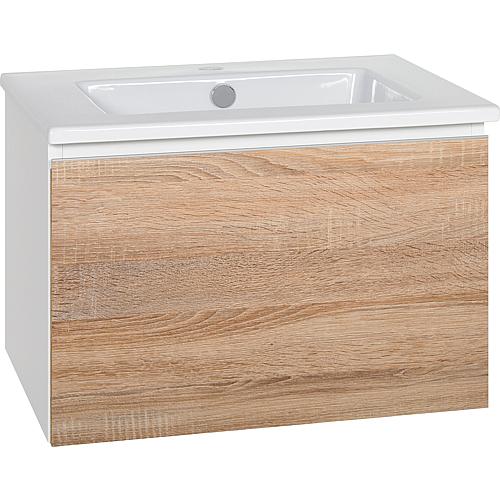 Base cabinet + washbasin in ceramic ELA, body white smt, front rough-sawn oak, 610x420x510 mm