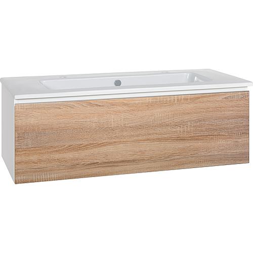 Base cabinet + washbasin in ceramic ELA, body white smt, front rough-sawn oak, 1210x420x510 mm