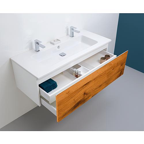 Base cabinet + washbasin in ceramic ELA, body white smt, front dark oak veneer, 1210x420x510 mm