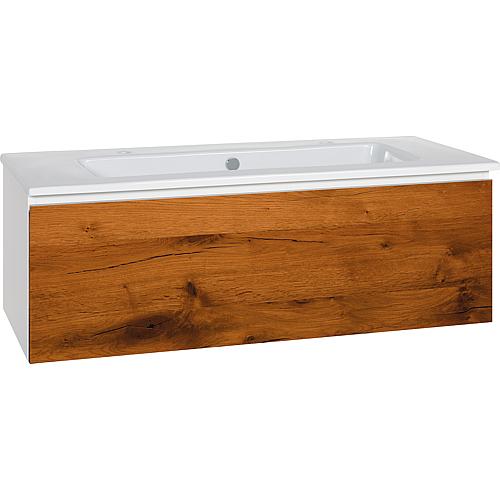 Base cabinet + washbasin in ceramic ELA, body white smt, front dark oak veneer, 1210x420x510 mm