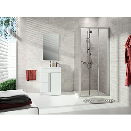 Cabine de douche d´angle Alpha 2, 1 porte coulissante 3 éléments et paroi latérale