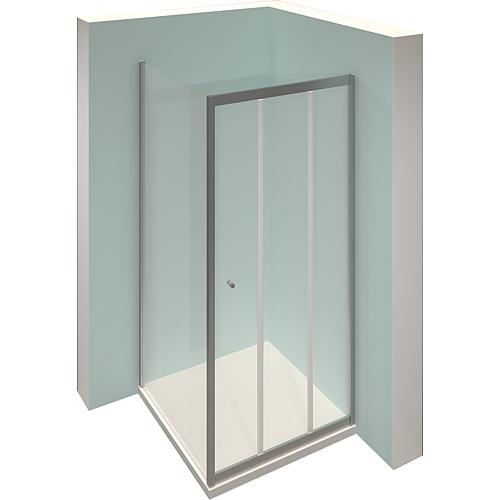 Cabine de douche d´angle Alpha 2, 1 porte coulissante 3 éléments et paroi latérale