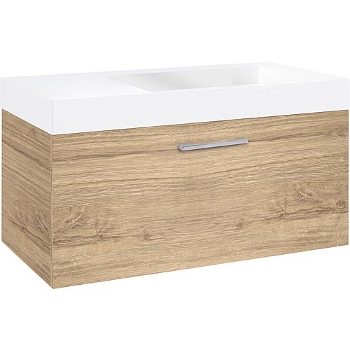 Base cabinet + washbasin ELISA in cast mineral composite, 1 drawer, knotty oak, 905x534x505 mm