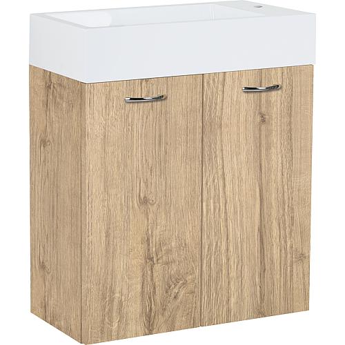 Washbasin base cabinet with washbasin made of cast mineral composite